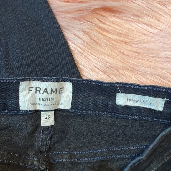 Frame Le High Skinny Super Dark‎ Wash Distressed Stretch Jeans Size 25 - Picture 5 of 8